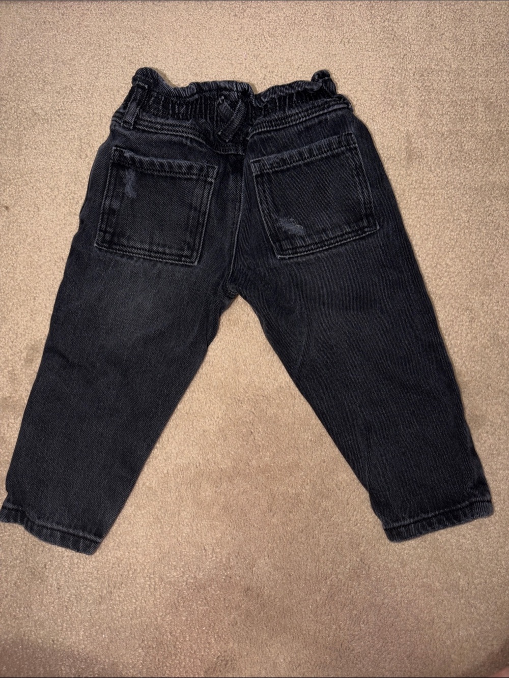 Zara Black Elastic-Waist Kids Denim Jeans with Back Patch Pockets